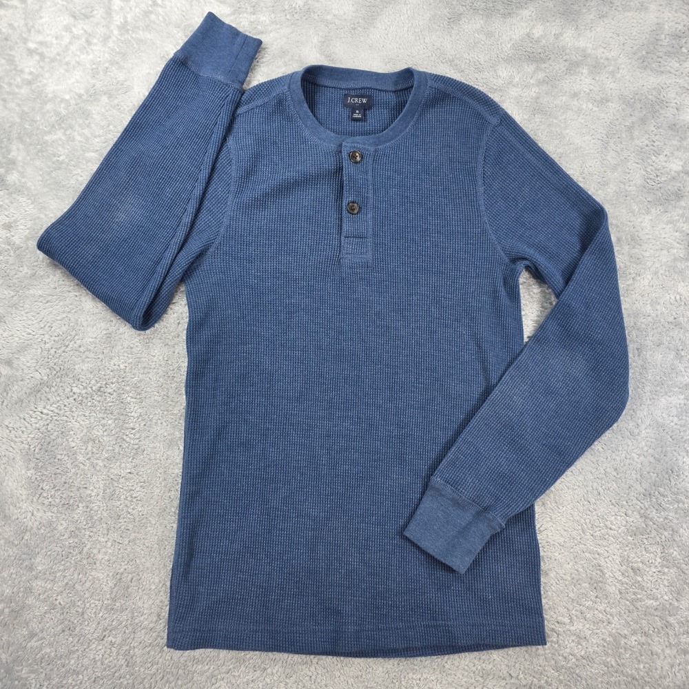 J.Crew Waffle Knit Thermal Heathered Henley Blue Small Mens Layering Shirt
